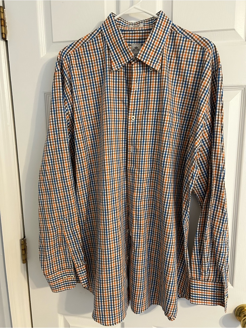 Peter Millar Orange and Blue Check Dress Shirt